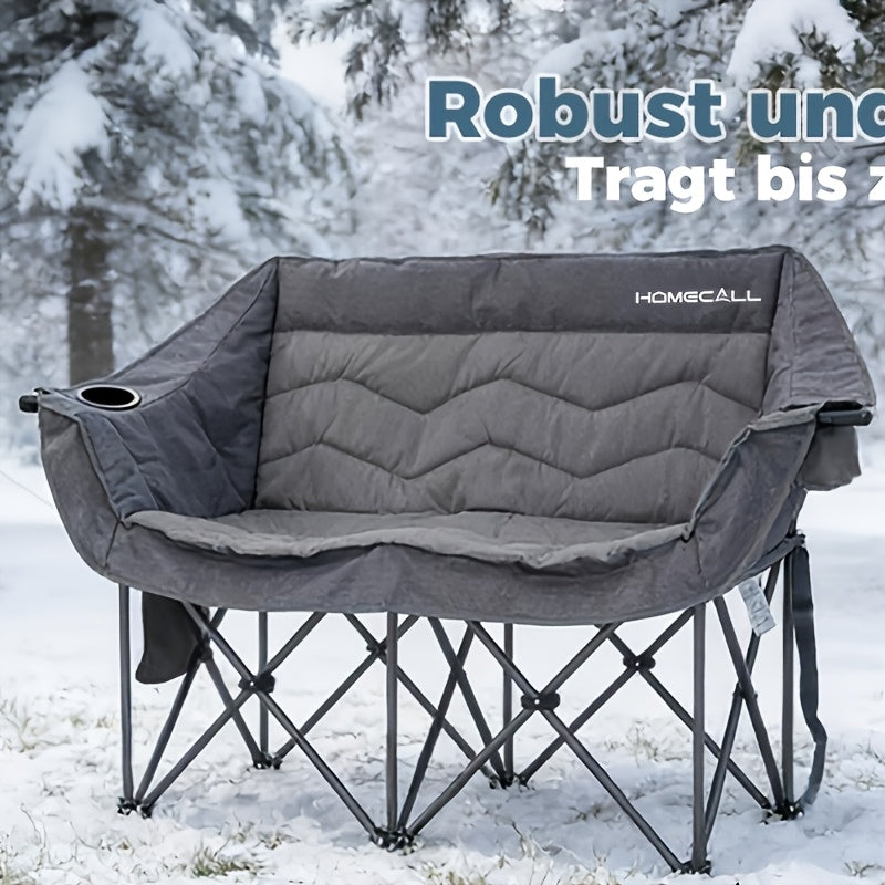 1 pièce Chaise de camping extra-large légère 7 kg, canapé de camping pliable, chaise carpe, canapé de camping double, banc de camping XXL pour 2 personnes, grande capacité 320 kg, avec 2 porte-gobelets, poche latérale. Idéale pour la plage, le camping ou