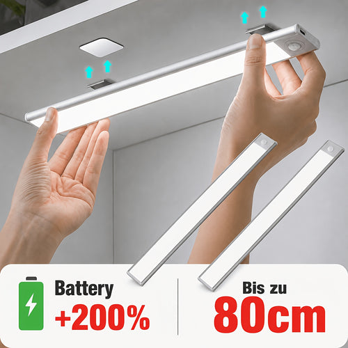 SETONR Slim LED Lampes Sous Meuble - Boîtier Métallique, Rechargeable, 450/600/2200/4400 Mah, Détecteur de Mouvement Humain, Dimmable, Adhésif, Éclairage de Cuisine à Piles pour Placards, Comptoirs et Étagères, Jusqu'à 60Cm, Longue Autonomie Disponible