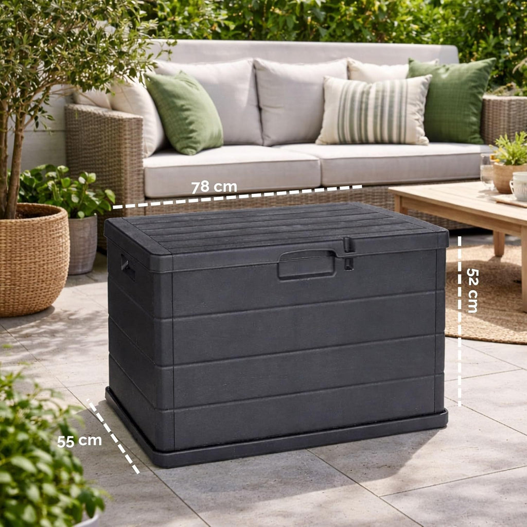 Coffre de jardin Buystar 170L en résine – Imperméable, facile à assembler – Couvercle verrouillable – 78x55x52 cm – Coffre d'extérieur anthracite léger et durable – Organiser, ranger