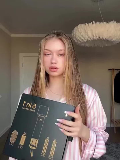 Kit Bigoudi à Air Chaud 5 en 1, 1000w, avec Diffuseur, Baguette à Boucler Automatique, Lissage et Coiffage, Sèche-Cheveux pour Salle de Bain, Brosse Chaude à Cheveux Détachable, Fer à Cheveux, Fer à Boucler à Air, Fer à Cheveux, Outil de Lissage, Cadeau S