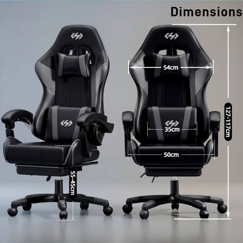 Fauteuil de gaming ergonomique avec rembourrage à ressorts ultra-doux, chaise de bureau avec appui-tête et soutien lombaire, inclinaison et repose-pieds réglables, en simili-cuir durable, cadeaux pour petit ami