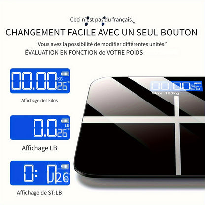 Pèse-personne électronique, pèse-personne de salle de bain numérique 179,62 KG, pèse-personne de haute précision avec écran LCD haute définition et affichage de la température (commutable entre KG et livre), plateforme ultra-large, pesée électronique de h