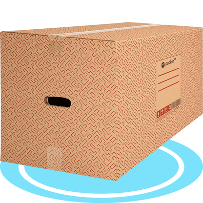 Boîte en carton ultra-résistante pour déménagement et stockage avec poignées, fabriquée en carton rigide, idéale pour le déménagement ou le stockage de livres et de vêtements, transport confortable et sûr grâce aux poignées latérales - Packer PRO