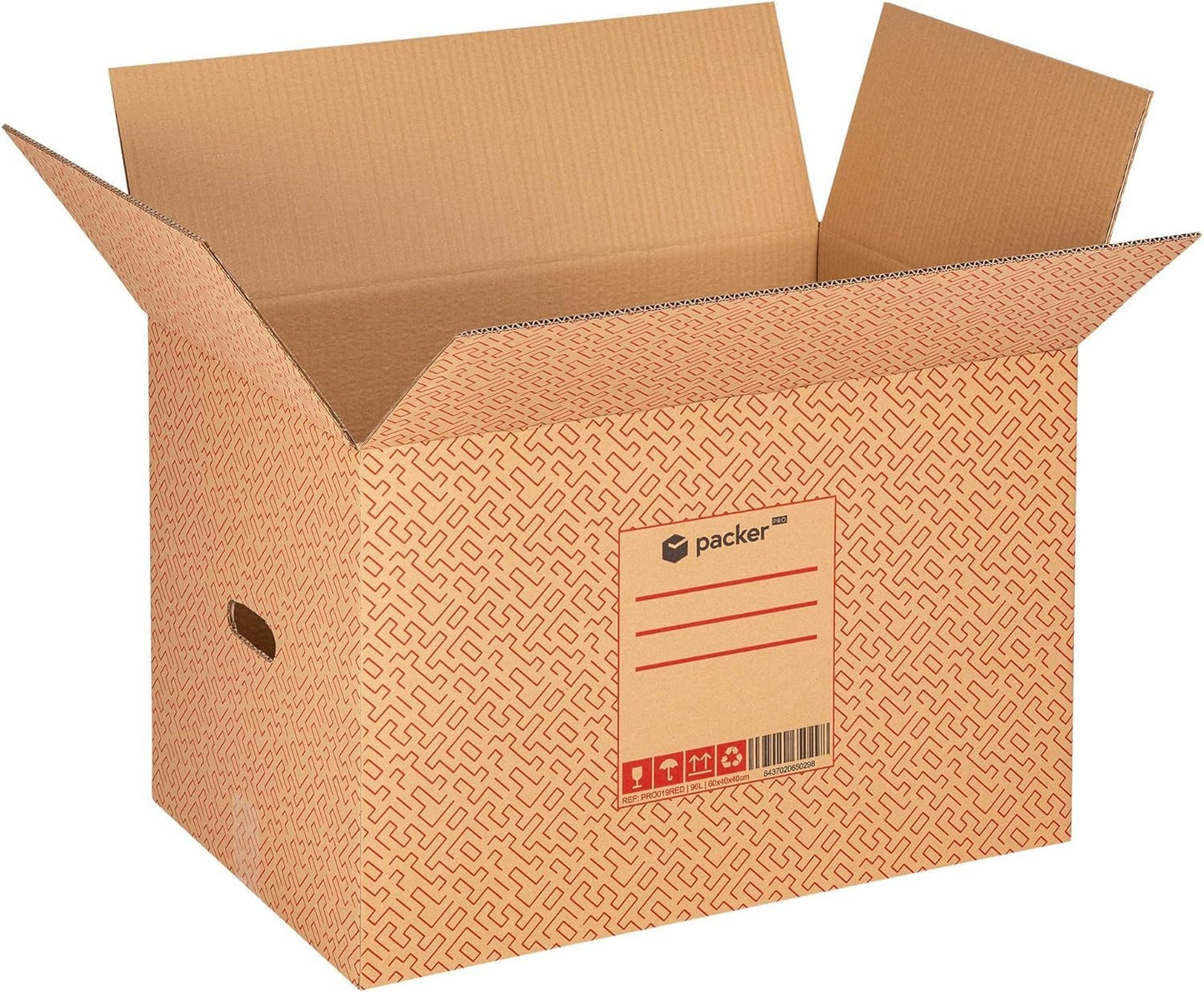 Boîte en carton ultra-résistante pour déménagement et stockage avec poignées, fabriquée en carton rigide, idéale pour le déménagement ou le stockage de livres et de vêtements, transport confortable et sûr grâce aux poignées latérales - Packer PRO