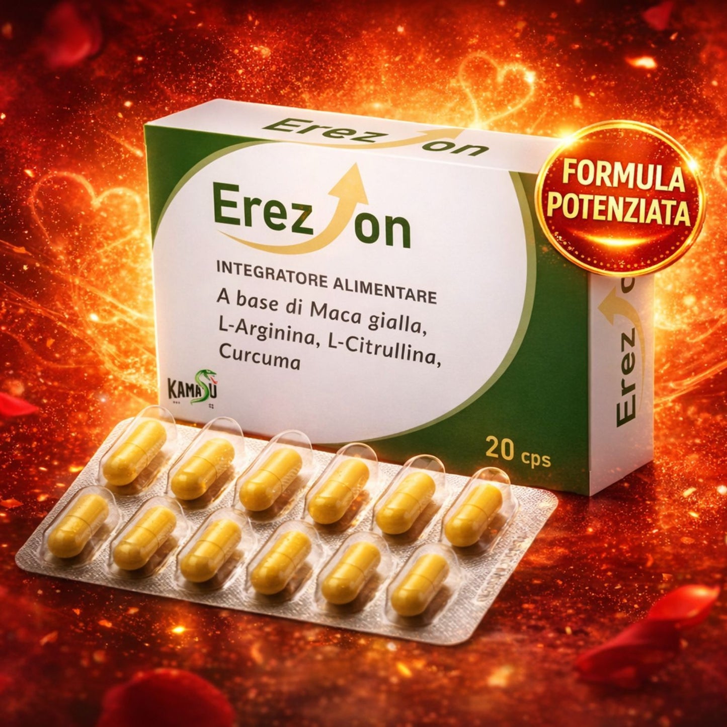 Complément alimentaire en gélules pour homme avec Maca jaune + L-Arginine + L-Citrulline + Curcuma - Fabriqué en Italie
