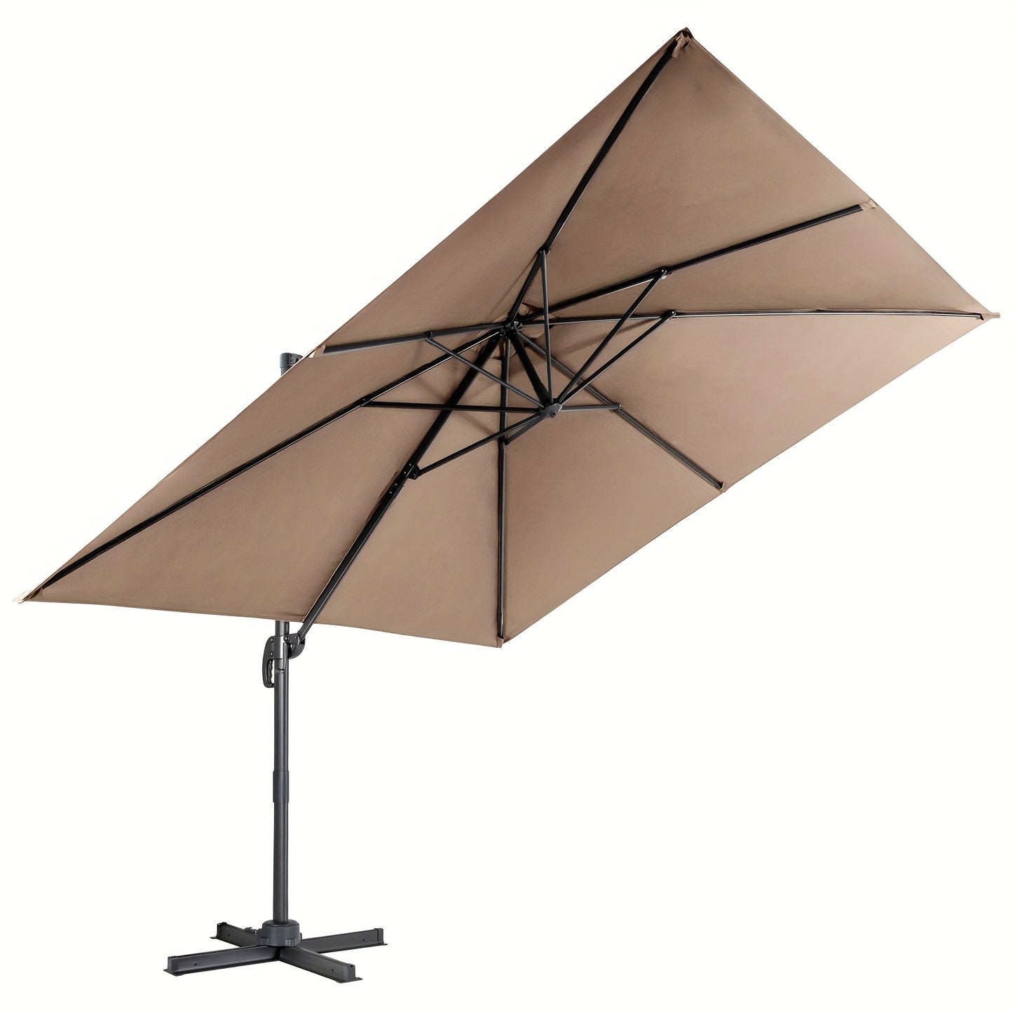 Parasol carré 300 X 300 cm, parasol de protection solaire avec cantilever rotatif à 360°, parasol de jardin inclinable, grand parasol de patio, parasol de marché pour jardins extérieurs, patios, cafés (Beige/Rouge/Café)