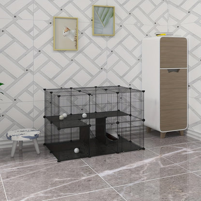 Cage d'extérieur avec panneaux de sol, cage à lapins, parc pour hamster, enclos pour chat, enclos pour petits animaux, cage pour chat, espacement des barreaux 1,5 cm, noir et blanc 105X70X70 cm