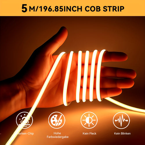 Bande Lumineuse LED COB HOTU, Alimentation USB Flexible Auto-Adhésive Découpable 400 Lampes, Conception Mètre Sans Faisceau pour Meubles Armoire, Base de Cuisine, Éclairage Ambiant Chambre Blanc Chaud, Couleur Lumière du Jour Réglable