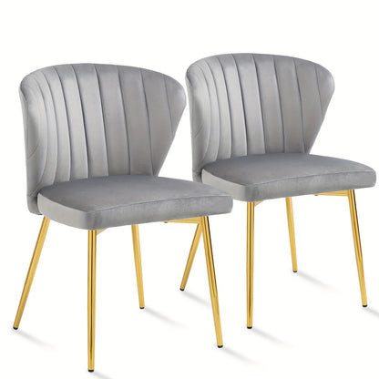 Chaises de salle à manger modernes, Fauteuil d'appoint en velours, Chaises de salon, Lot de 2, Chaise latérale rembourrée avec pieds en métal doré pour salle à manger, cuisine, coiffeuse, terrasse