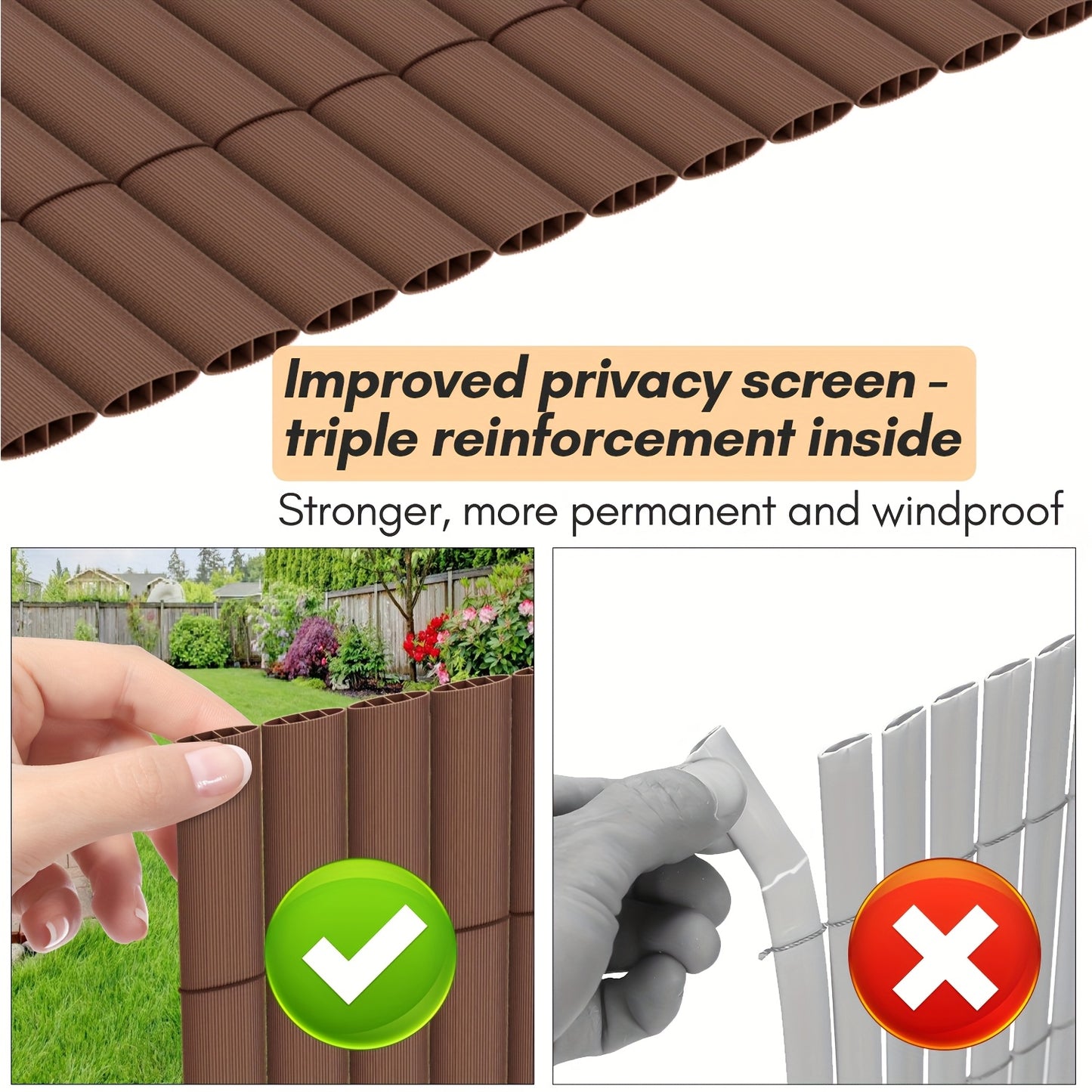 Clôture d'Écran de Confidentialité en PVC Durable - Protection Contre le Vent et le Soleil, Renforcée avec des Attaches de Câble, Disponible en Gris/Vert/Marron/Bambou - Tailles Multiples pour Jardin et Balcon