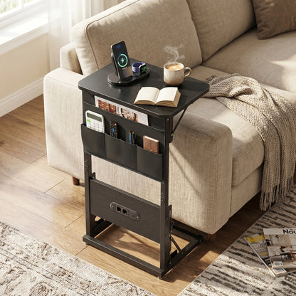 Table d'appoint en forme de C, table à manger pliable et plateau TV avec prises intégrées, table d'appoint pliable peu encombrante pour canapé, fauteuil inclinable, salon et chambre à coucher