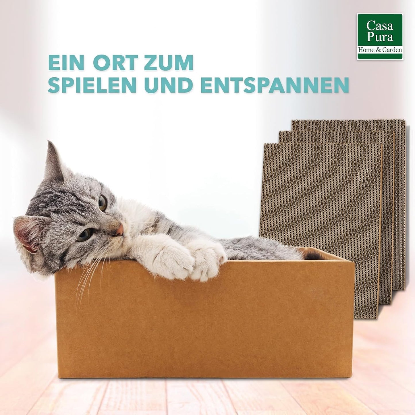Boîte à griffer pour chat avec 5 planches à griffer double face, papier à griffer tigre, 43,5 x 29,5 x 14 cm – Meuble à griffer et planche à griffer pour soin des griffes