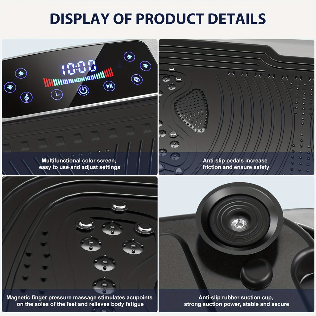 Plateau de Vibration Intelligent 300W + Massage Profond Magnétique | Musique Intégrée + 120 Niveaux de Contrôle Tactile | Moteur Silencieux | Charge Maximale 200kg | Inclut des Bandes de Résistance | Entraînement de Perte de Poids Complet | Amincissement