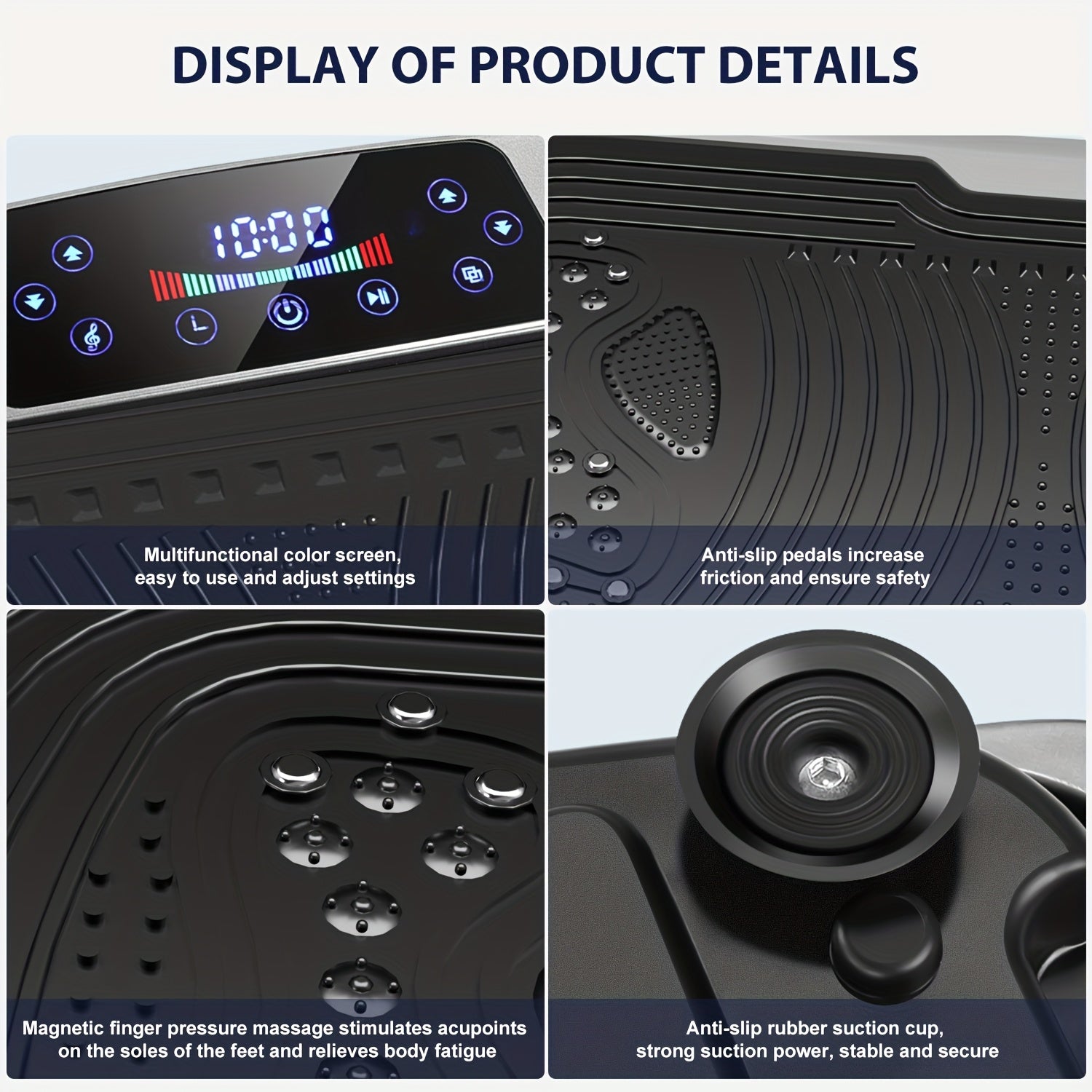 Plateau de Vibration Intelligent 300W + Massage Profond Magnétique | Musique Intégrée + 120 Niveaux de Contrôle Tactile | Moteur Silencieux | Charge Maximale 200kg | Inclut des Bandes de Résistance | Entraînement de Perte de Poids Complet | Amincissement