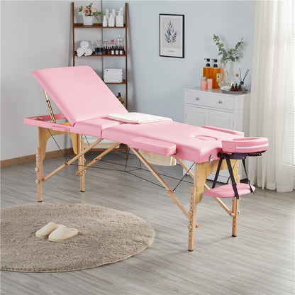 Costoffs Table de Massage Professionnelle 3 Sections Pliable - Hauteur Réglable (8 Niveaux) - Structure en Bois de Hêtre Rose Massif 250kg - Avec Dossier/Têtière/Repose-bras - Pour Clinique, Domicile, Salon de Beauté & Spa