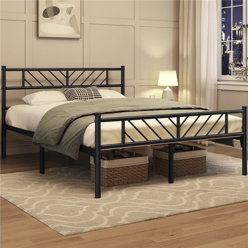 Costoffs Cadre de lit en metal simple Lit en Métal pour Adultes Grande Espace en Lattes Moderne