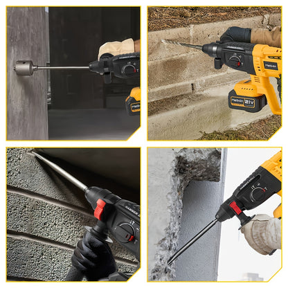 Perceuse à percussion rotative sans fil sans balais, 4 vitesses, 26 mm avec foret, convient pour percer le béton, la brique et le bois, décoration intérieure, scènes industrielles