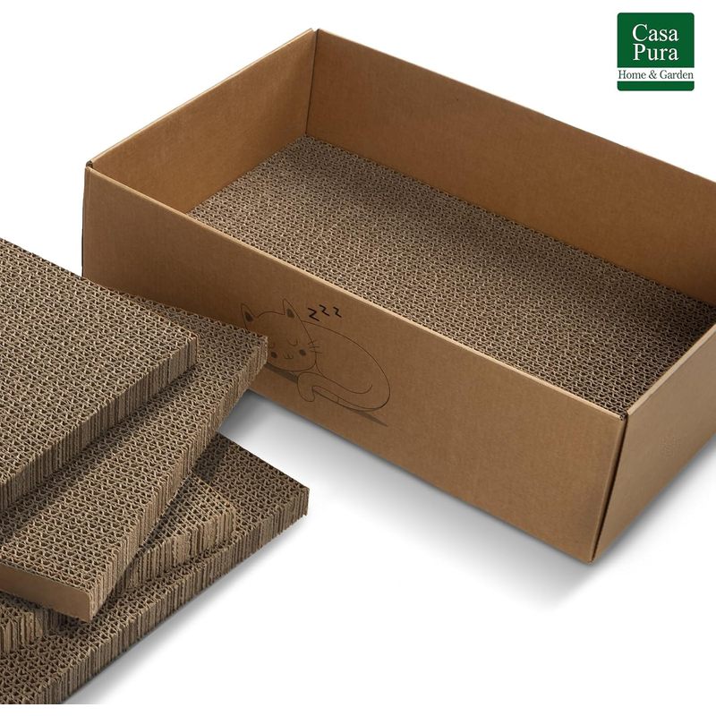 Boîte à griffer pour chat avec 5 planches à griffer double face, papier à griffer tigre, 43,5 x 29,5 x 14 cm – Meuble à griffer et planche à griffer pour soin des griffes