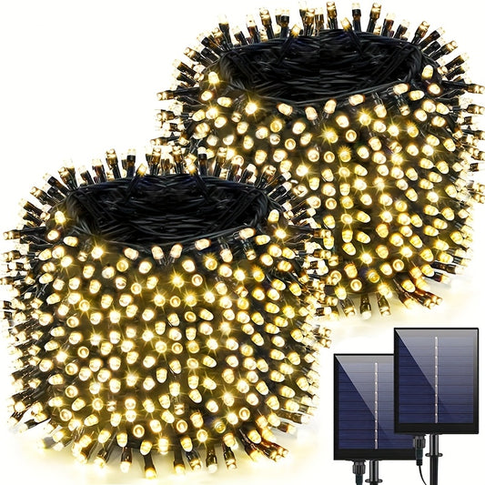 LECLSTAR, Guirlande Lumineuse Solaire 300/200 LED, Lumières Féeriques LED pour Extérieur, IP65, 8 Modes d'Éclairage, Lumière Solaire Féerique, 22 Mètres/32 Mètres, Blanc Chaud, Incassable, Décoration pour Jardin, Terrasse, Pub, Balcon, Fête