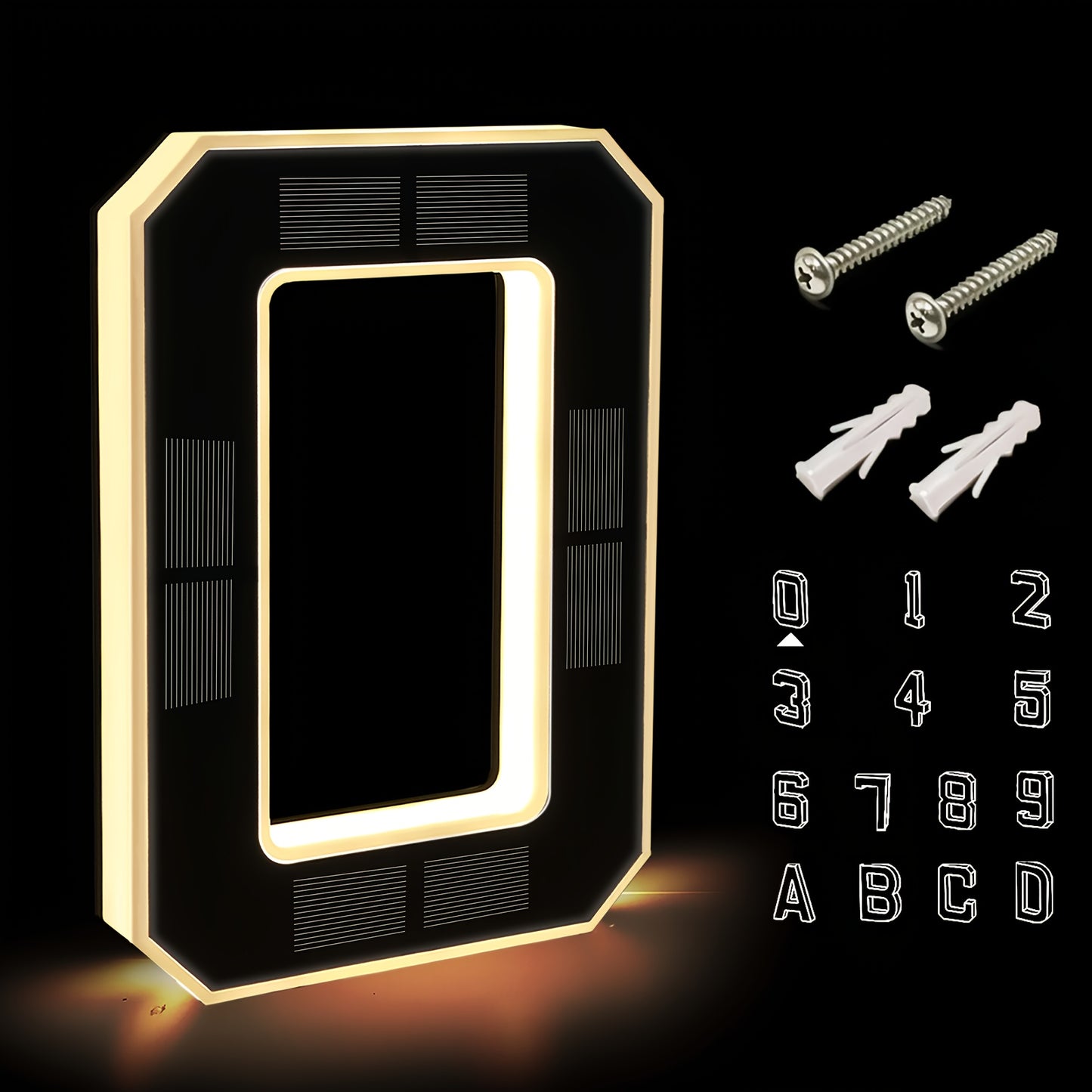 Panneau d'adresse solaire LED 23 cm, numéro de maison numérique LED, sans fil, installation facile, éclairage LED intelligent, idéal pour identifier les adresses de maisons ou de centres commerciaux