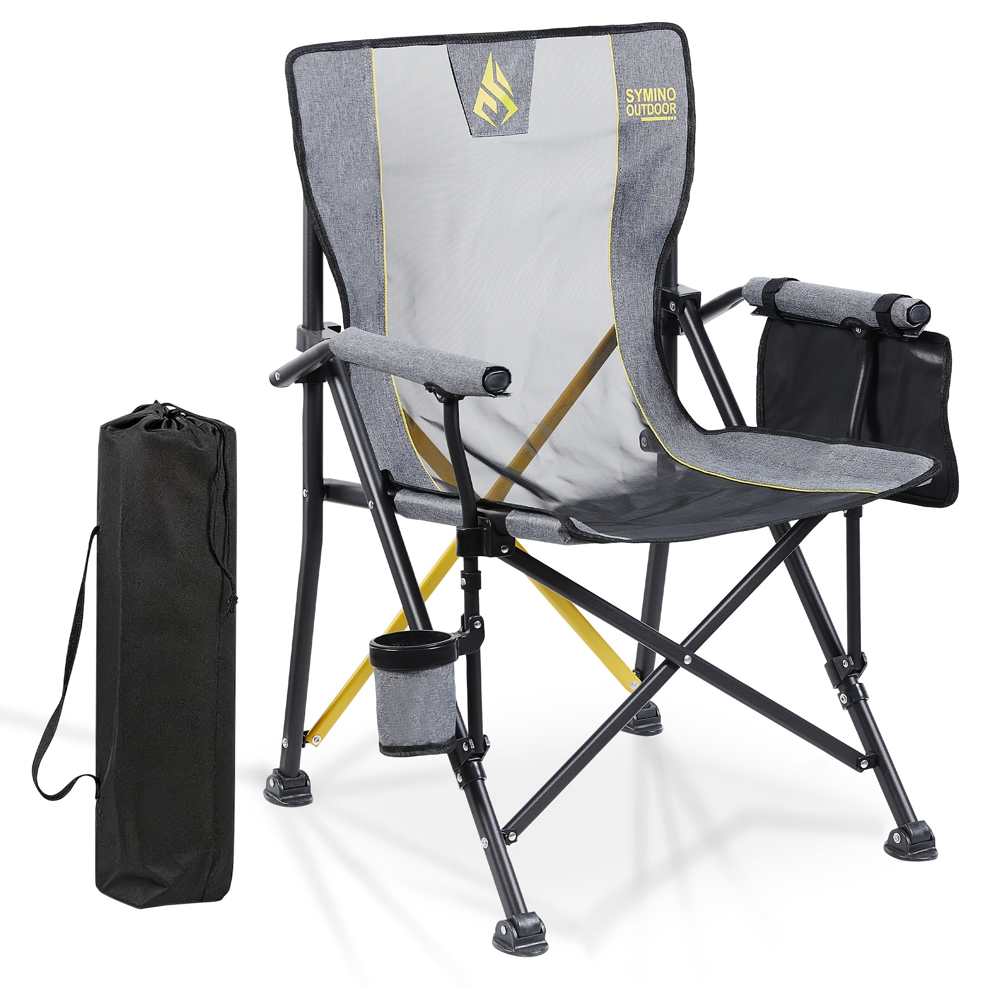 Chaise de camping pliante robuste Symino 150 kg, avec accoudoirs, ultralégère et portable, se plie instantanément, chaise d'extérieur pour la pêche et la plage