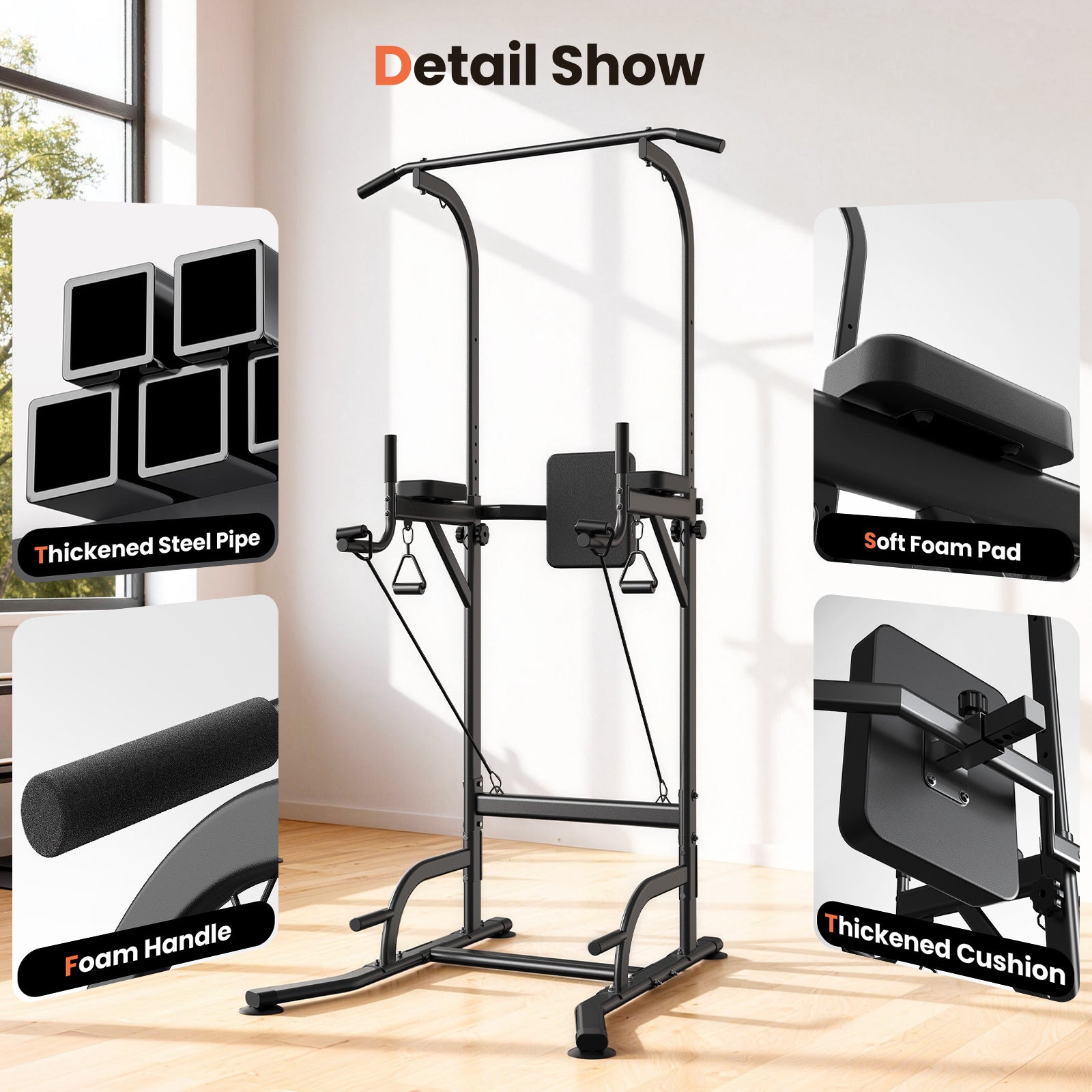 Barre de traction pour station de plongeoir, tour de force multifonction à hauteur réglable, entraînement de musculation pour exercices d'abdominaux et de push-up pour salle de sport à domicile, équipement d'entraînement de force et de fitness [Tankesi]