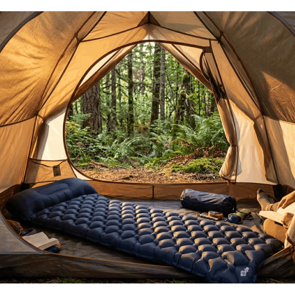 Matelas Gonflable Simple Touristique TOUROIST 190X58X5Cm XXL. Matelas Gonflable et de Camping Léger Karimata en Bleu Marine. Matelas de Camping Durable avec Garnissage Ergonomique en losange. Matelas Gonflable Simple pour Tente avec Oreiller Profilé. Mate