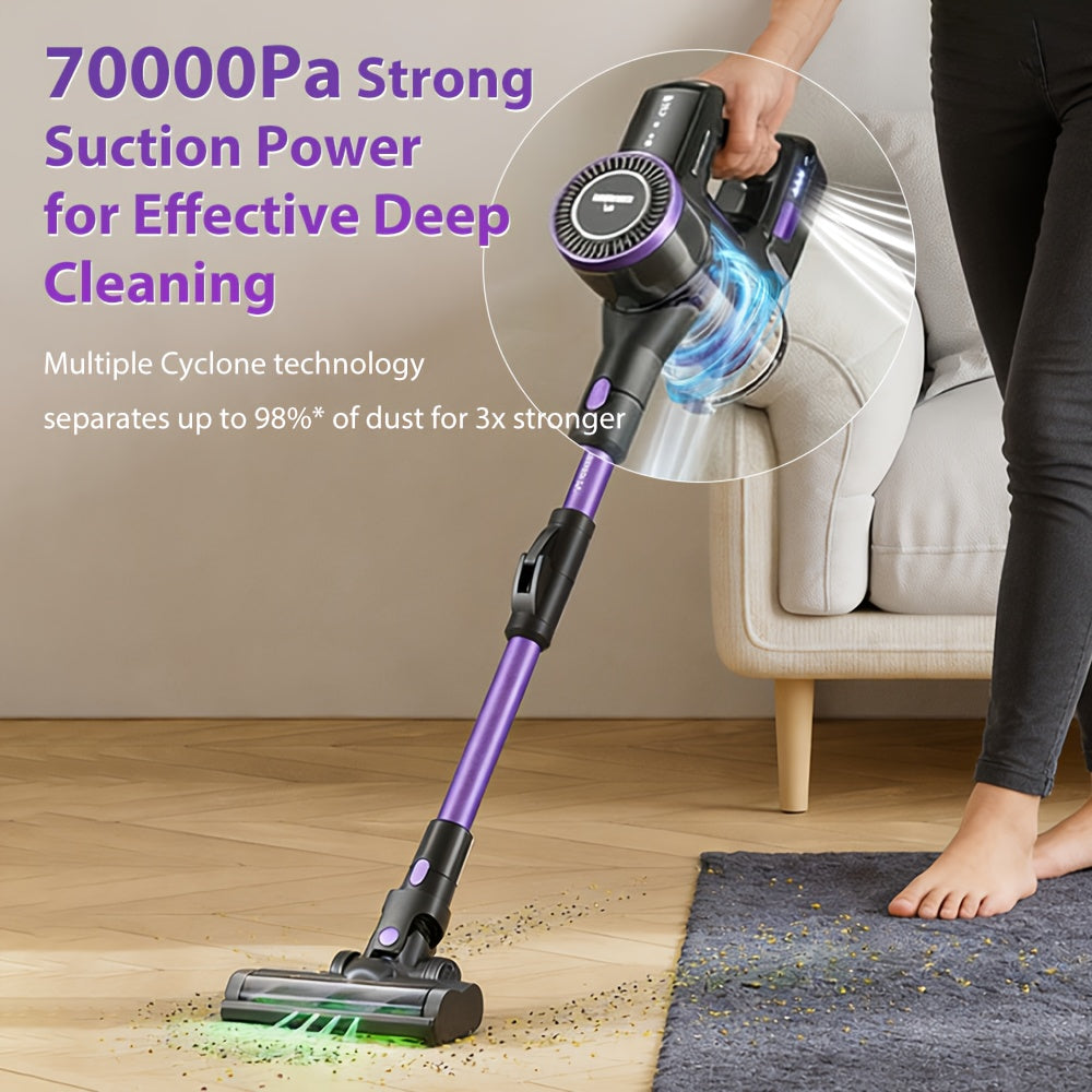 Yanhama Aspirateur sans fil / 70000PA / Aspirateur sans fil 6-en-1 / avec brosse anti-enchevêtrement / Autonomie de 60 minutes / Aspirateur 1,5L / Aspirateur sans fil avec écran LED / Aspirateur à main pour poils d'animaux, sols durs et tapis