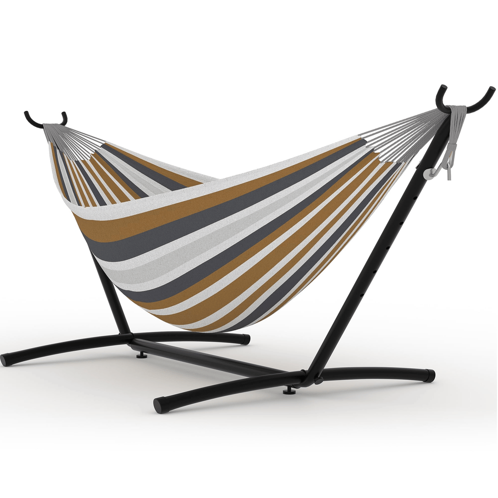 1 pièce Hamac avec cadre en fer robuste, tissu polyester à rayures bleu-vert, transat d'extérieur confortable pour la détente sur le patio, la cour et le balcon