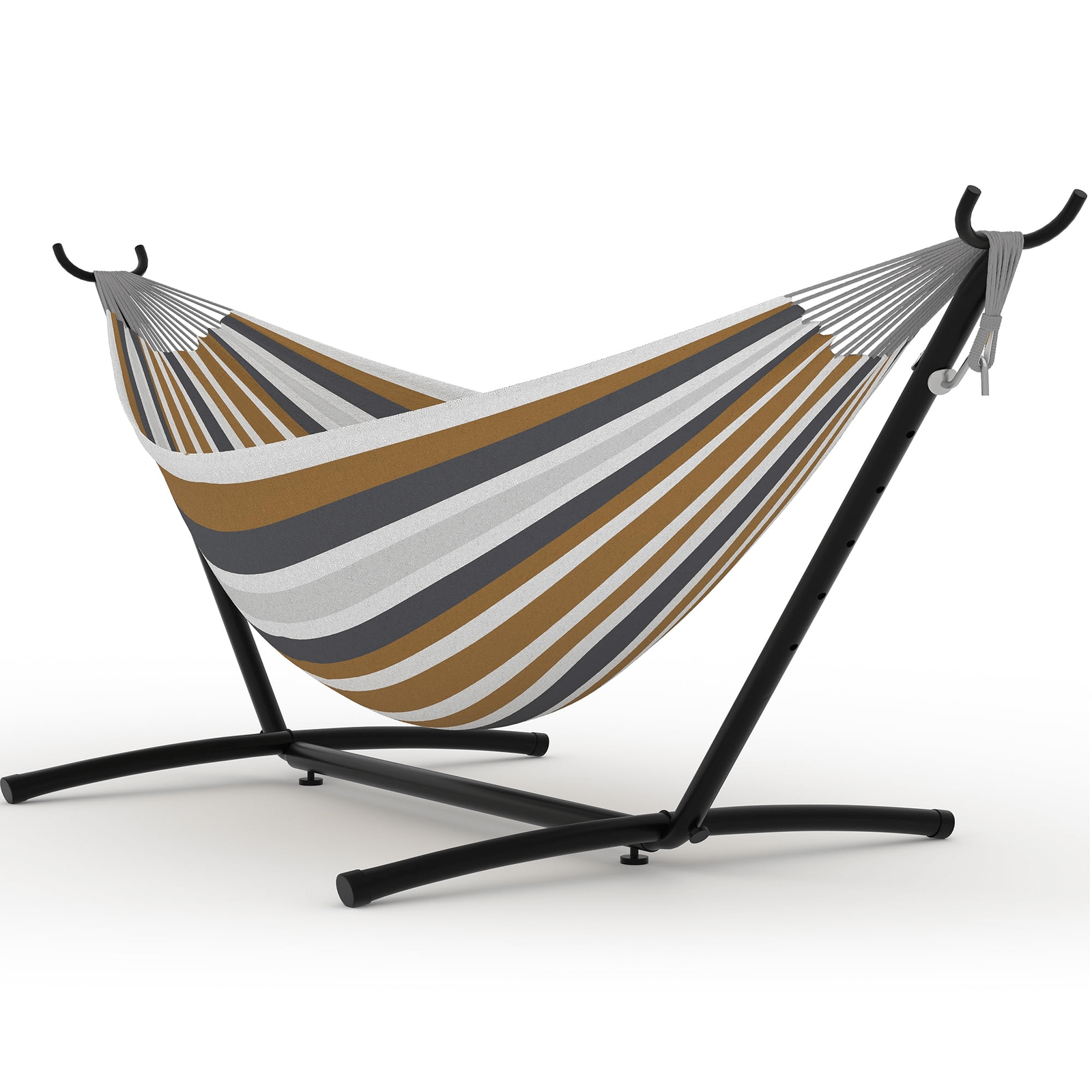 1 pièce Hamac avec cadre en fer robuste, tissu polyester à rayures bleu-vert, transat d'extérieur confortable pour la détente sur le patio, la cour et le balcon