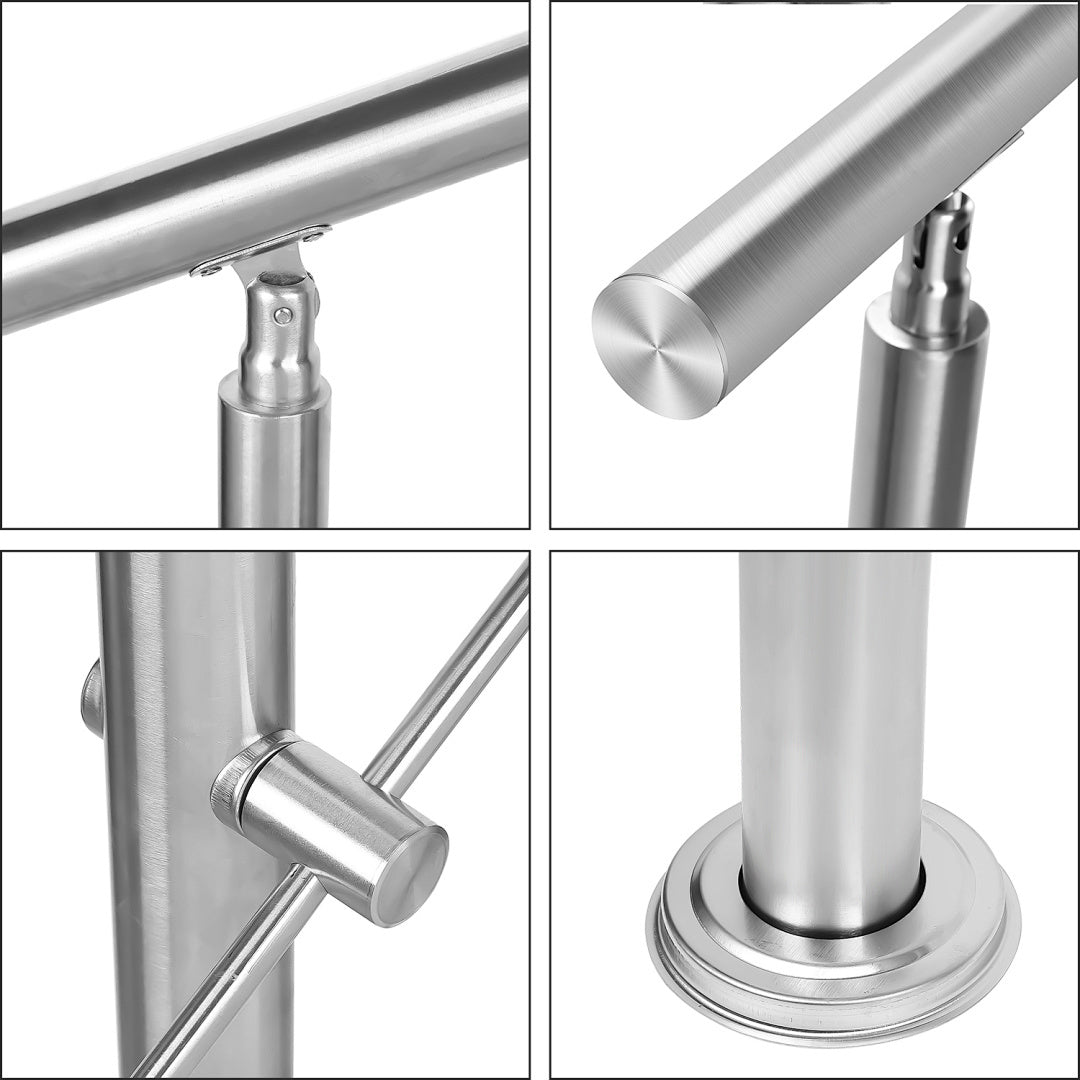 Balustrades en acier inoxydable pour escaliers, balcon, terrasse, jardin, balustrade, balustres horizontaux, rampe d'escalier, support de rampe avec 0-5 barres transver, fixation murale, rampe d'escalier avec 2 poteaux, kit de construction universel de ra