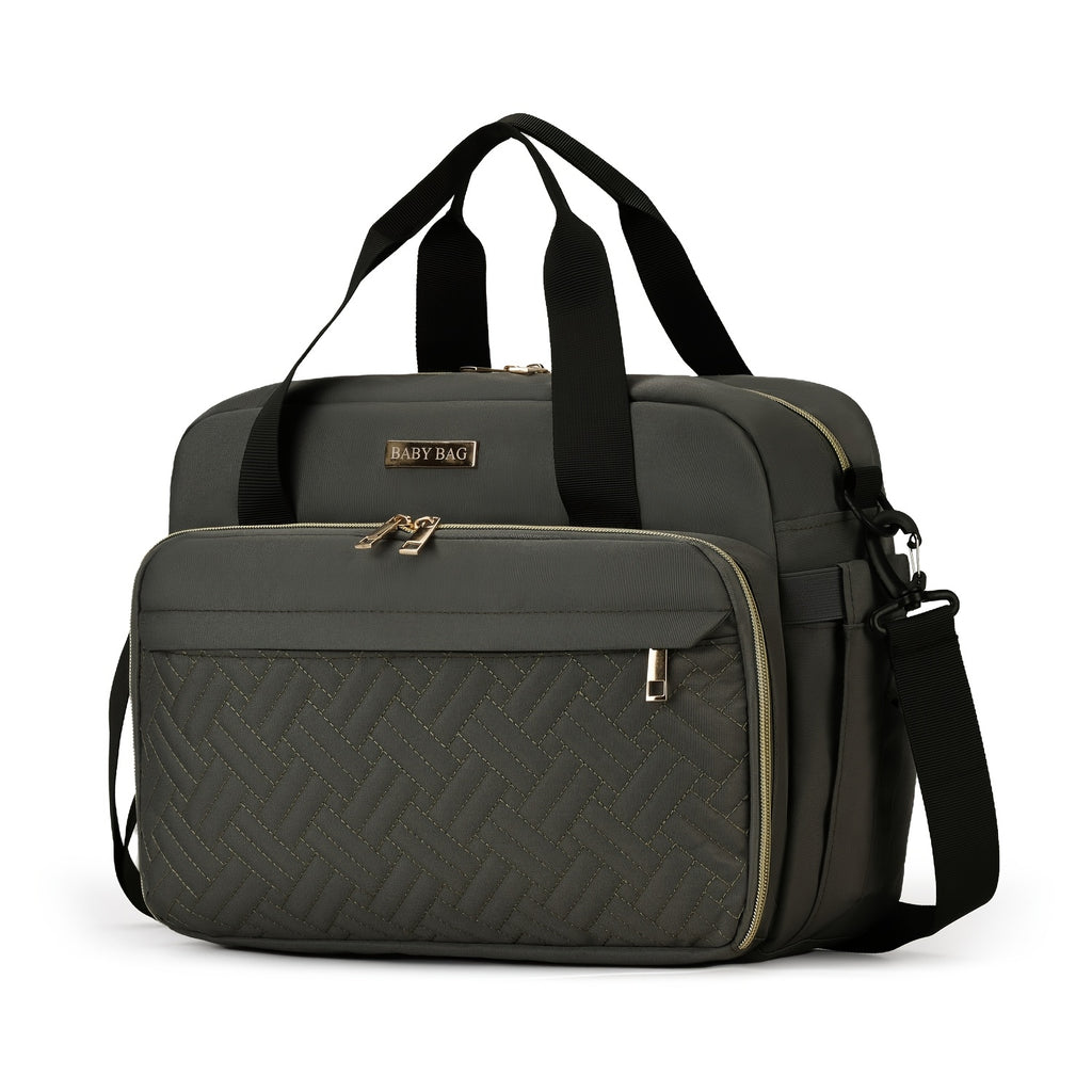 Sac à Langer Grande Capacité Compatible - Organisateur de Couches Multifonction en Tissu Oxford avec Bandoulière, Sac de Voyage Matelassé pour &, Rose/Gris ou Noir/Gris, Espace Spacieux pour Usage Quotidien et en Déplacement
