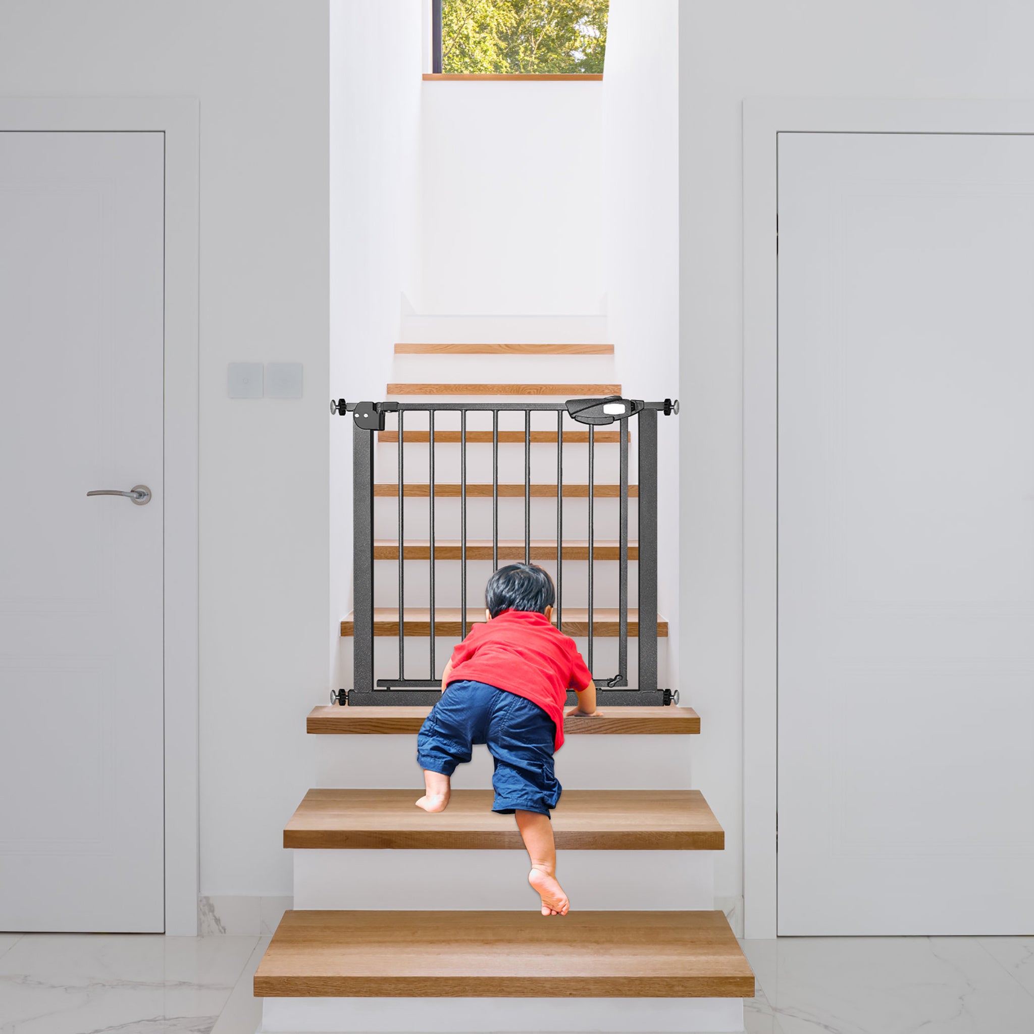 Barrière de sécurité pour escaliers, barrière de sécurité N Stop avec grille métallique, noire, sans perçage requis