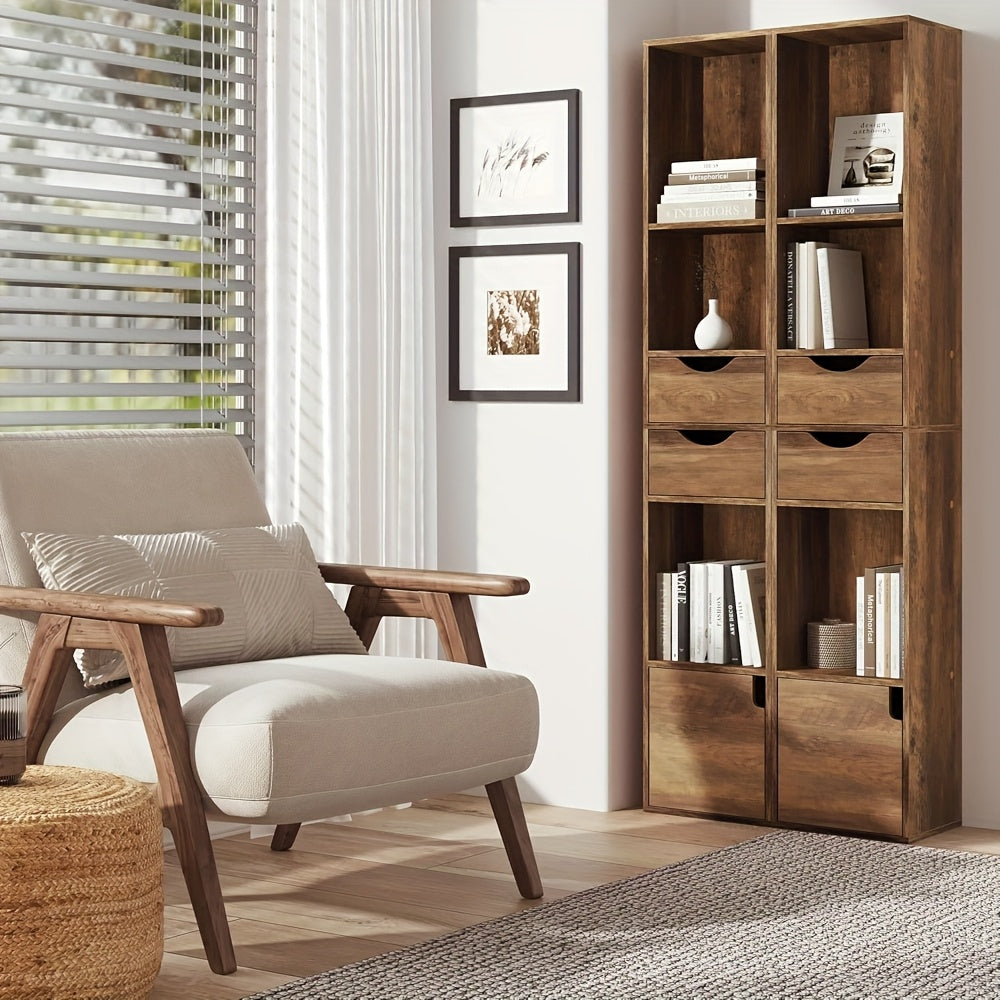 Étagère à Livres Verticale avec Tiroirs et Portes, Étagère de Bureau, Rangement pour Salon et Chambre, 30 x 158 x 24 Centimètres
