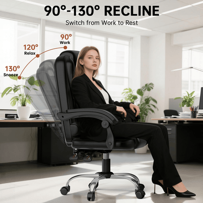 Chaise de bureau exécutive haute dossier, chaise de bureau ergonomique inclinable avec fonction d'inclinaison, chaise d'ordinateur robuste pour le travail à domicile