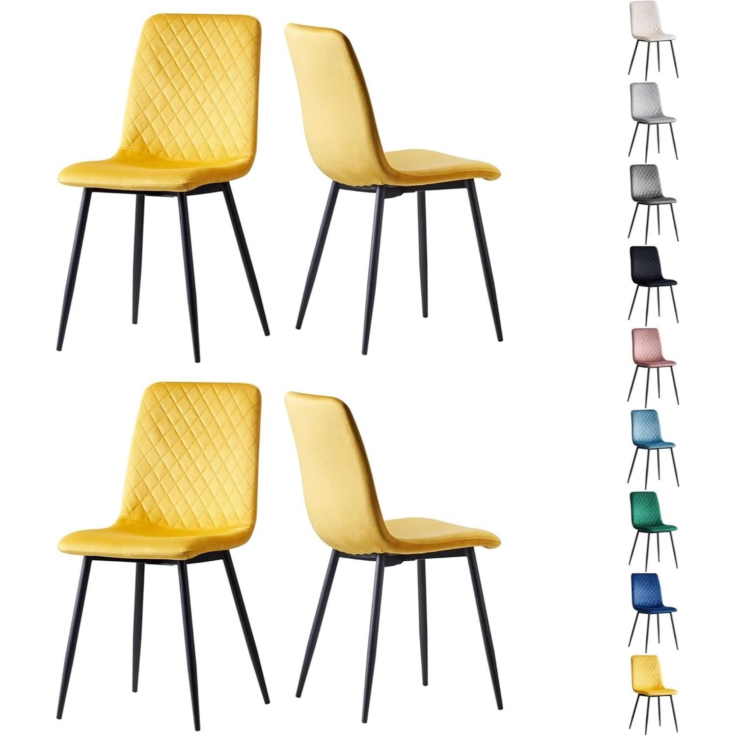 Ensemble de 4 chaises de salle à manger MCC Direct en velours, pieds en métal, chaises Lexi, chaises de conception