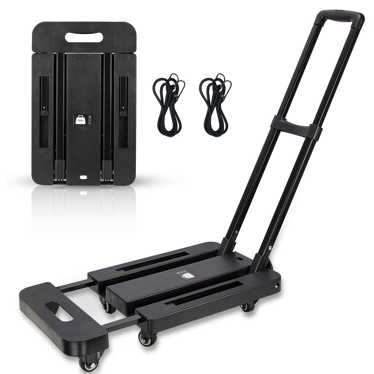 Chariot pliable avec 2 cordes élastiques, 6 roues, capacité 200 kg, pour bagages, voyages, courses, déménagement et bureau