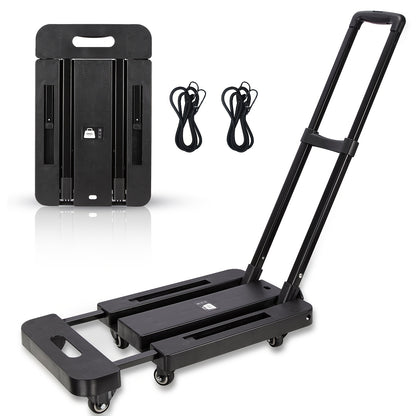 Chariot pliable avec 2 cordes élastiques, 6 roues, capacité 200 kg, pour bagages, voyages, courses, déménagement et bureau