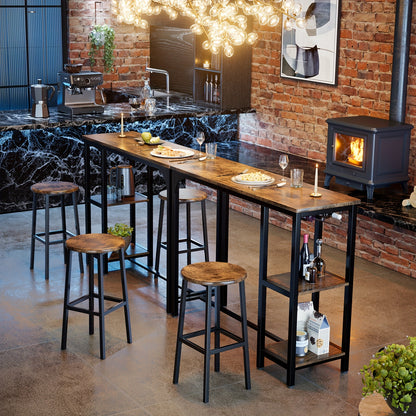 Ensemble de table et de chaises de bar 3 pièces, ensemble de table de bar moderne en fonte noire avec 2 tabourets, ensemble de table industrielle et de tabouret de bar, plateau en bois, table de pub rectangulaire avec étagères et porte-verres, pour cuisin