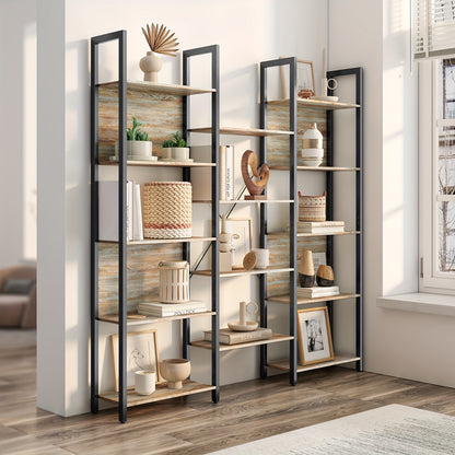 Une bibliothèque à cadre en métal avec 14 étagères, idéale pour un salon ou un bureau à domicile, conçue dans un style industriel, mesurant 24 X 158 X 166 cm