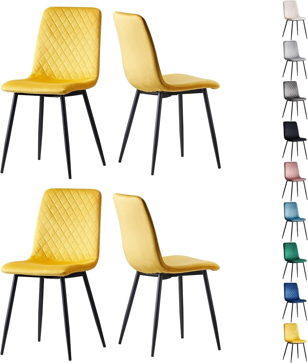 Ensemble de 4 chaises de salle à manger MCC Direct en velours, pieds en métal, chaises Lexi, chaises de conception