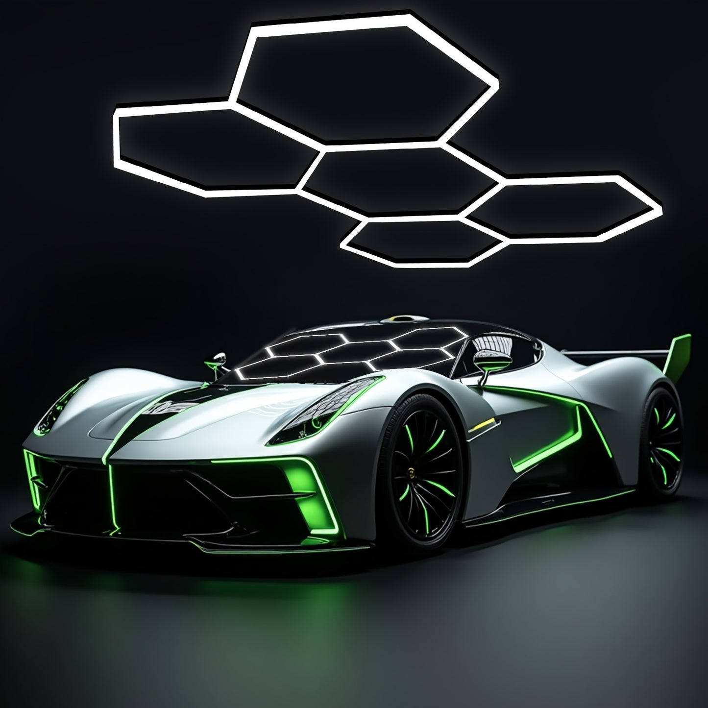 Lumière LED Hexagonale Nid d'Abeille, Cadre en Métal Doré Poli, Montage Semi-Encastré à 5 Trous, Souterrain pour Éclairage de Garage, Lumière Blanche Froid 6500K, 192W, Facile à Installer, Convient aux Garages, Ateliers, Lampes de Porte (Blanc), Lampes LE