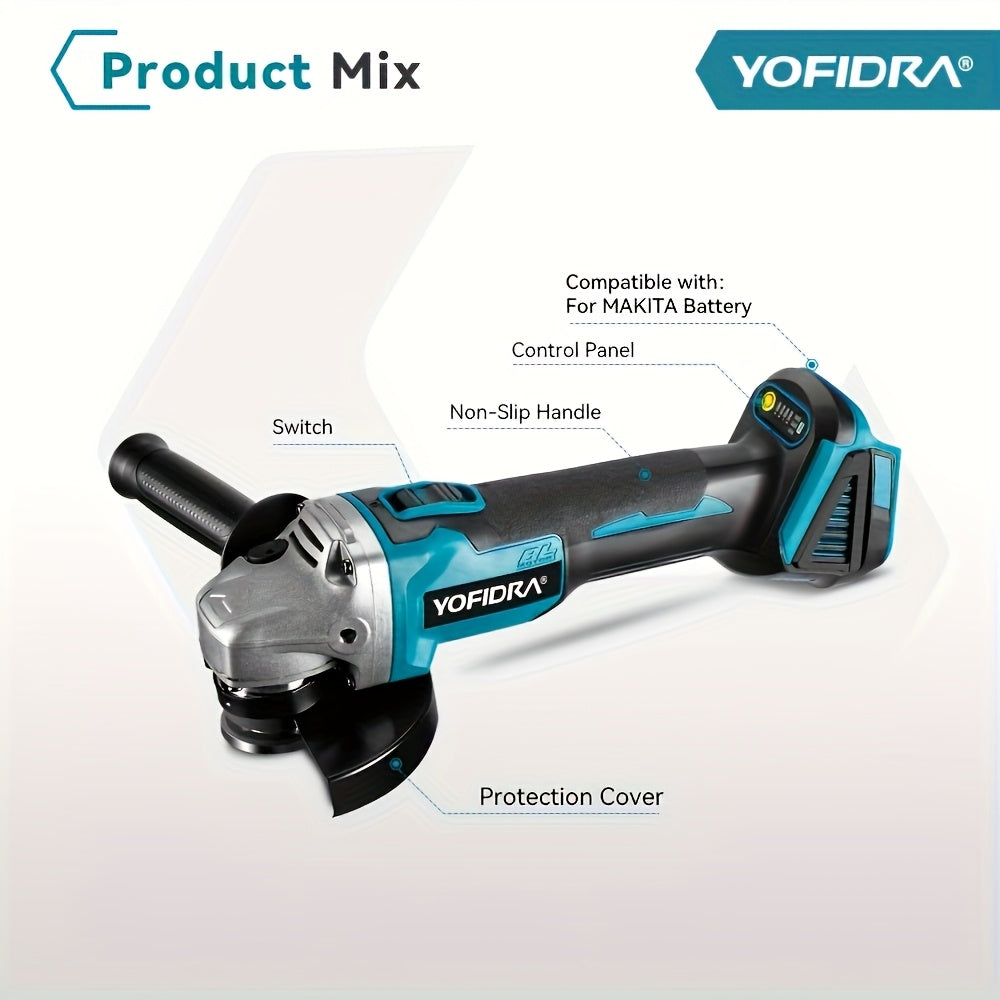 Meuleuse d'angle sans fil robuste 125 mm/5" - Machine de meulage et de polissage électrique à moteur sans balais, compatible avec les batteries Makita 18 V (batterie non incluse), puissante 2000 W, compacte et légère pour usage professionnel/résidentiel