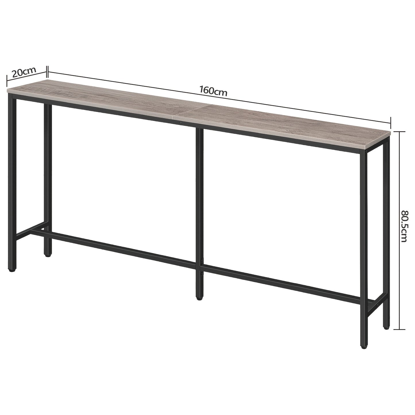 Table console 160 cm, convient comme table de canapé étroite pour entrées, table d'appoint industrielle pour couloirs, salons ou chambres, robuste et stable, facile à assembler, disponible en marron vintage, gris élégant et noir simple