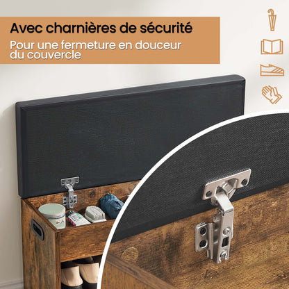 Banc à Chaussures Rembourré, 3 Compartiments, Capacité de Charge 136 kg, Rangement Caché, Étagères, pour Chambre, Salon, Entrée