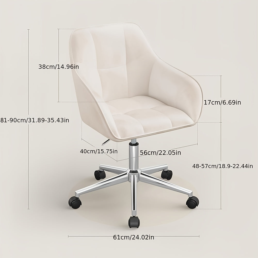 1X Chaise de Bureau Maison, Chaise de Bureau, Chaise Pivotante, Chaise de Cosmétique, Hauteur Réglable, Capacité de Charge Jusqu'à 150 Kg, avec Accoudoirs, Siège en Velours, pour Chambre à Coucher, Bureau, Salon