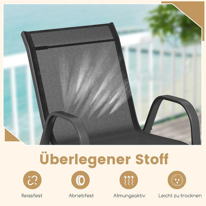 Ensemble de 4 chaises de jardin empilables, chaises de patio en textilène et cadre métallique avec accoudoirs, chaises de balcon avec capacité de charge de 150 kg, 56 x 70 x 84 cm (Noir)