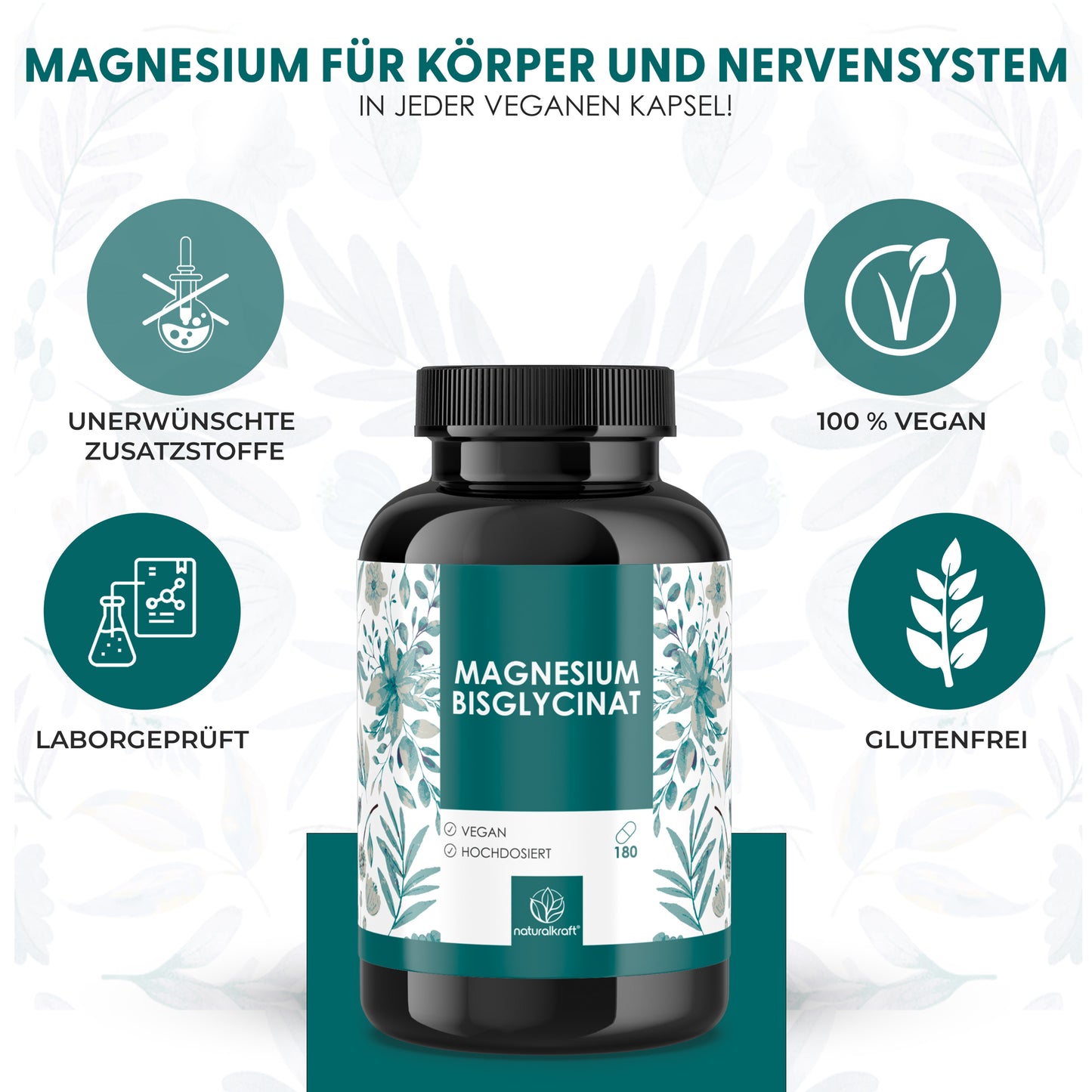 Capsules de Magnésium Bisglycinate - 2400 Mg de Magnésium Bisglycinate par Dose Quotidienne - 300 Mg de Magnésium Élémentaire - 180 Capsules - Vegan