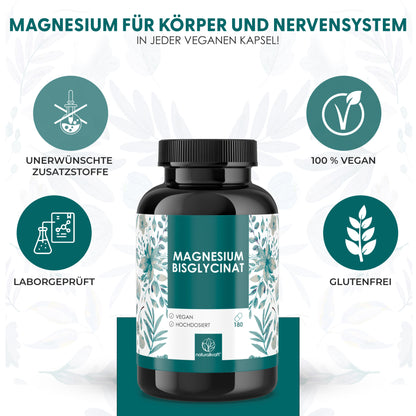 Capsules de Magnésium Bisglycinate - 2400 Mg de Magnésium Bisglycinate par Dose Quotidienne - 300 Mg de Magnésium Élémentaire - 180 Capsules - Vegan