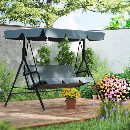 Balancelle de jardin à 3 places avec toit ouvrant réglable et coussin de siège et pieds antidérapants, balançoire de jardin jusqu'à 200 kg, fauteuil à bascule